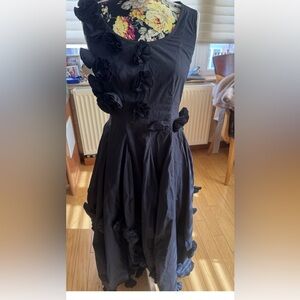 Black Floral Appliqué Fit-and-Flare Dress Ivan Grundahl